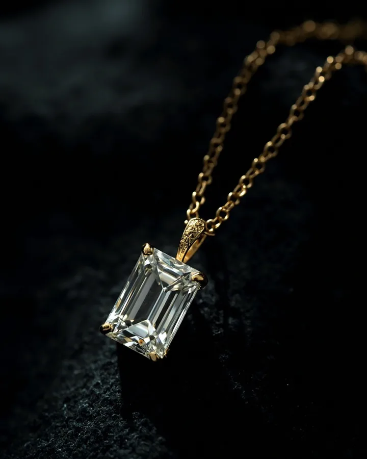 Collana pendente Meridian in oro giallo con diamante taglio smeraldo