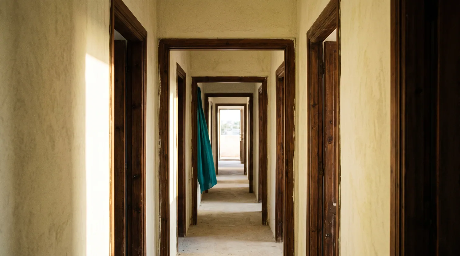 Corridoio di porte in una casa a calce