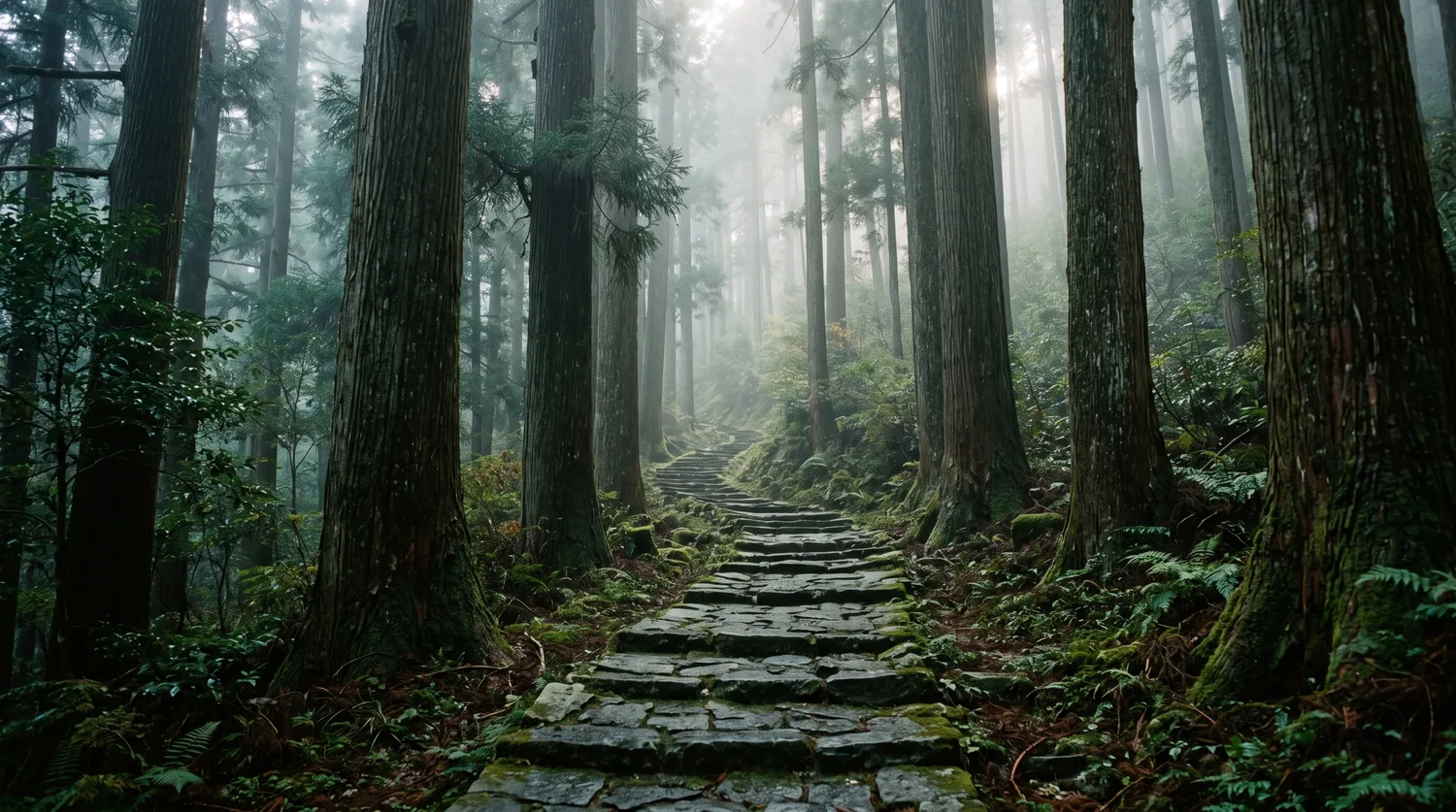 Un cammino di pietra in una foresta di cedri
