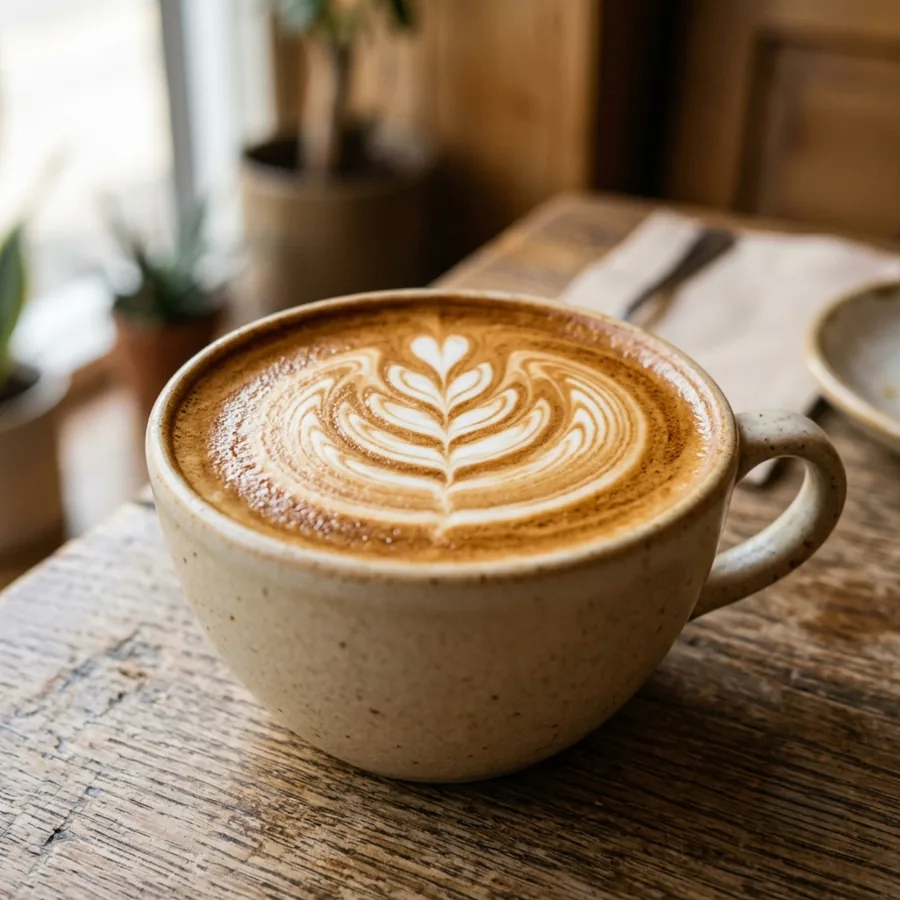 Tazza di caffè con latte art a forma di cuore