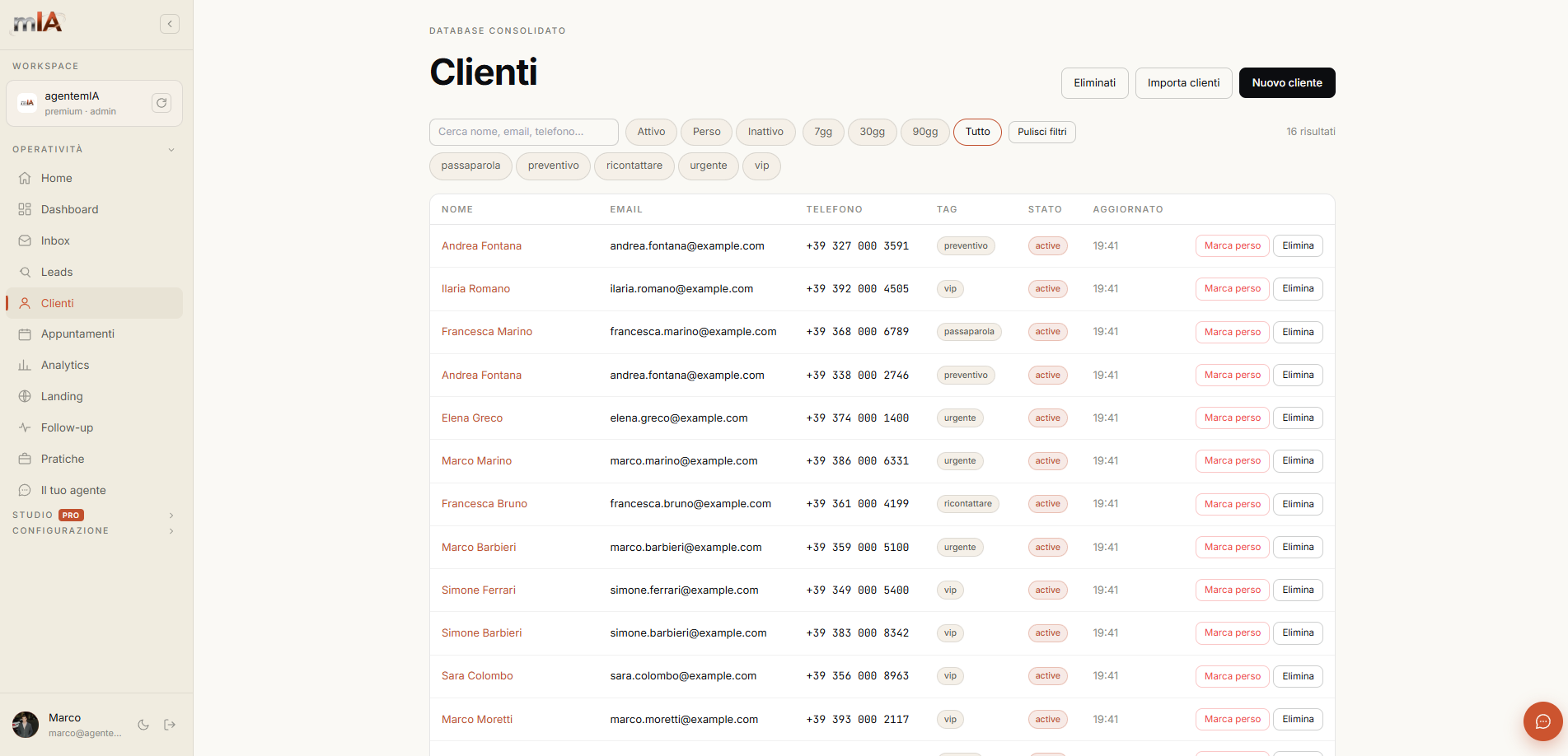 Console agentemIA — Database clienti consolidato