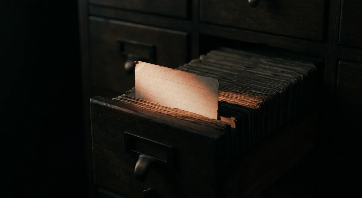 Uno schedario al buio, una scheda illuminata